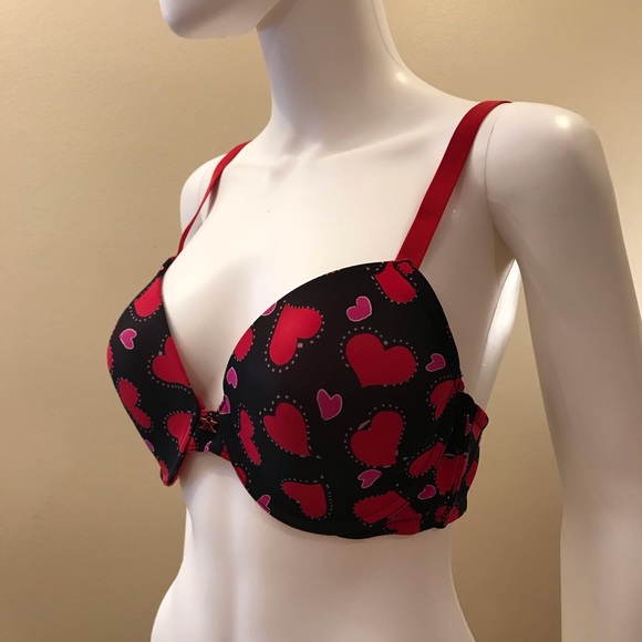 Fredericks of Hollywood Sexy Push Up Bra 34DD Black Red Pink Hearts Underwire - Picture 3 of 15